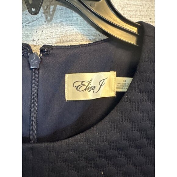 Eliza J Navy Colorblock Textured A-Line Dress Size 10 - Picture 2 of 3